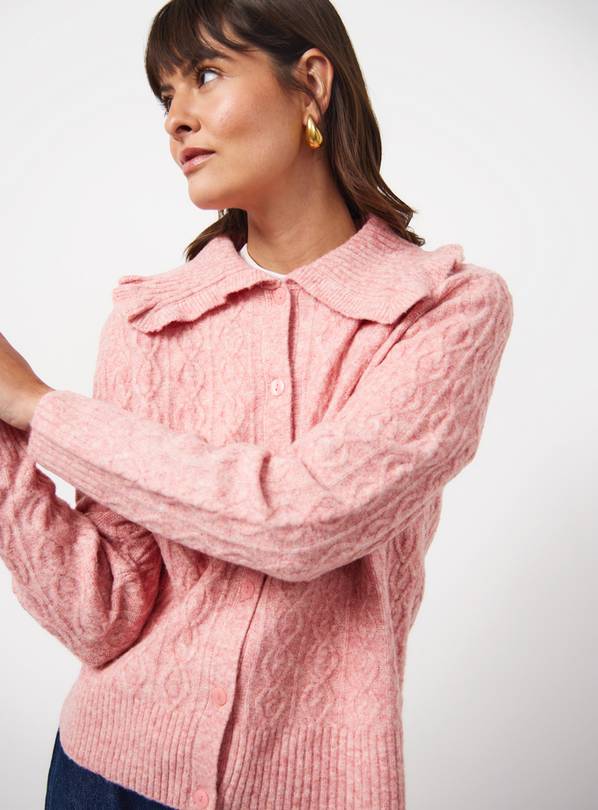 Pink Frill Collared Cable Knit Cardigan 22